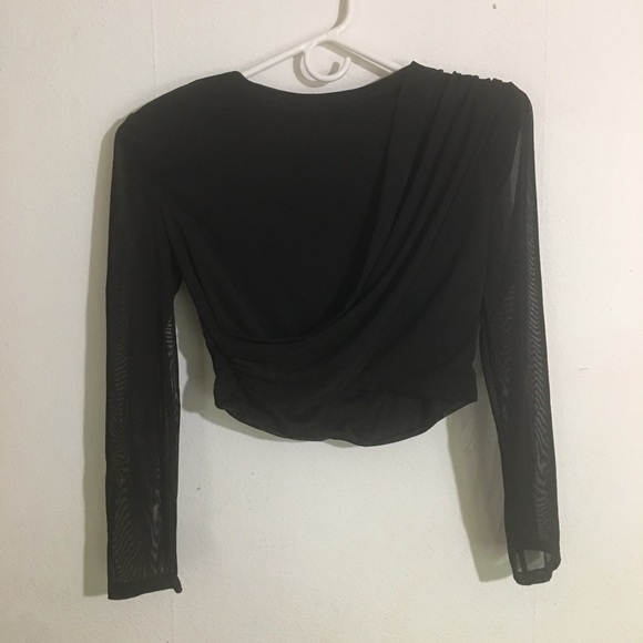 ShineStar Cropped Sheer Faux Wrap Blouse: Size Medium - Picture 5 of 8